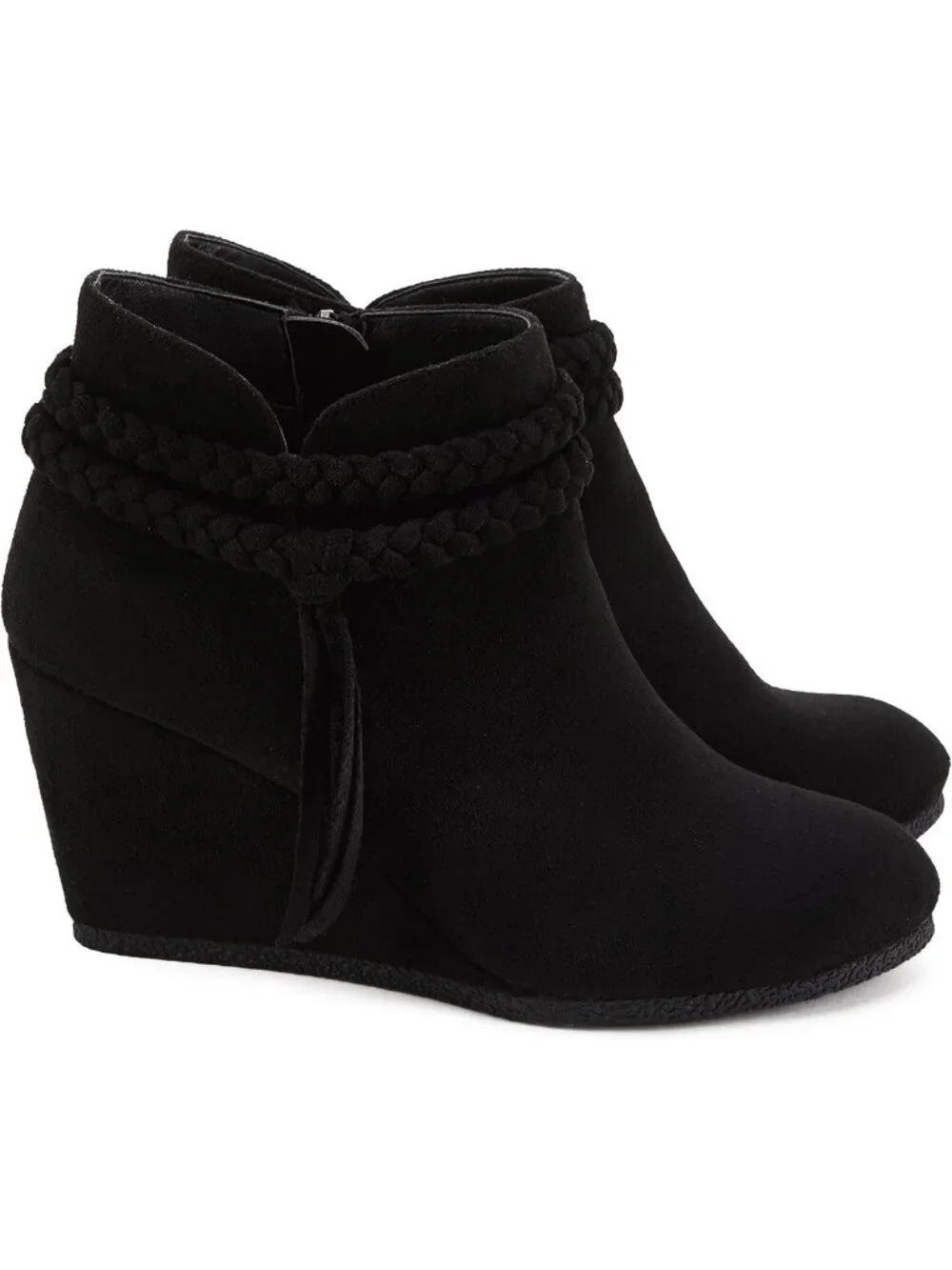 Stylish Women's Wedge Ankle Boots with Braided Fringe & Western Heels - Fall